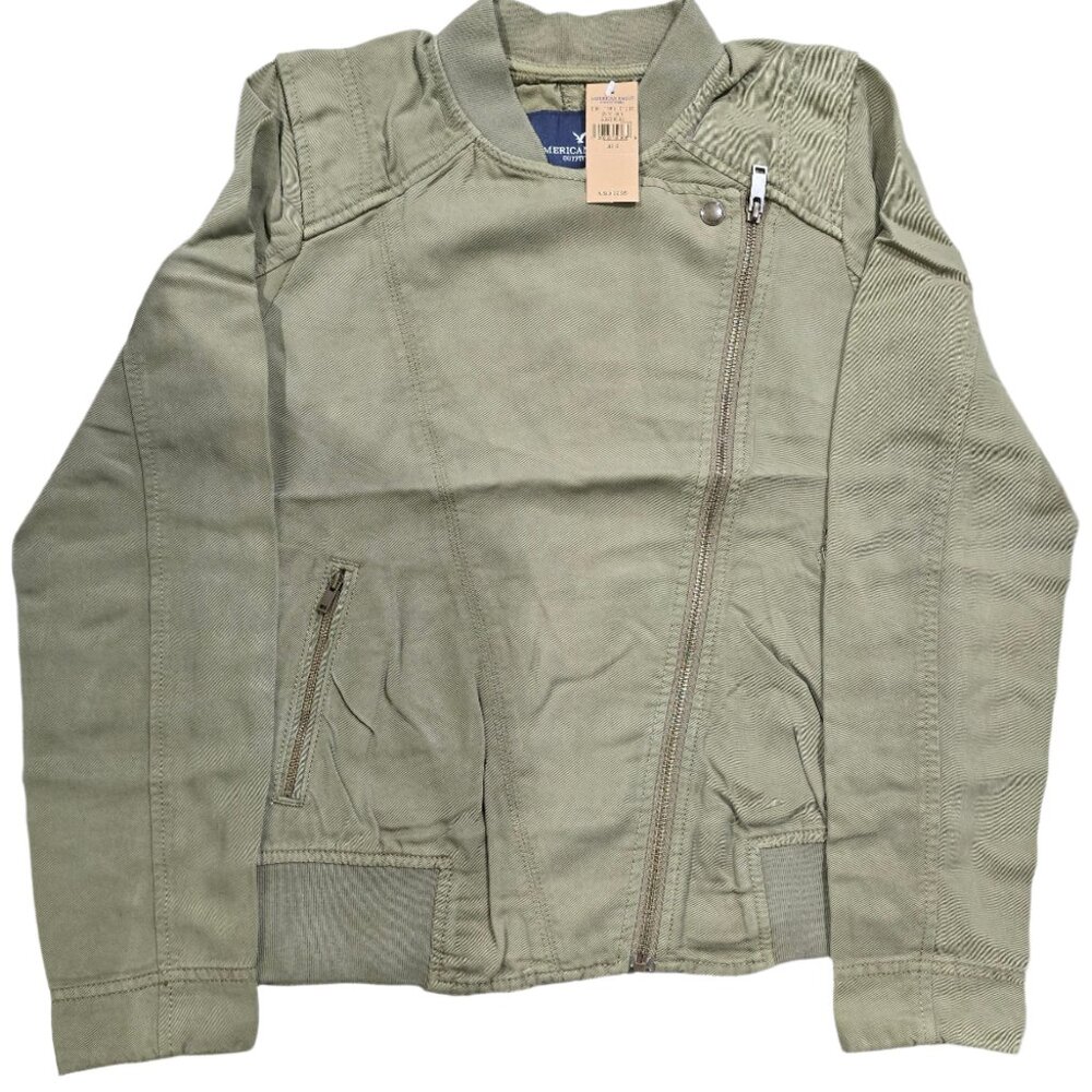 American Eagle Moto Jacket Asymmetrical Zip-Olive- Small NWT